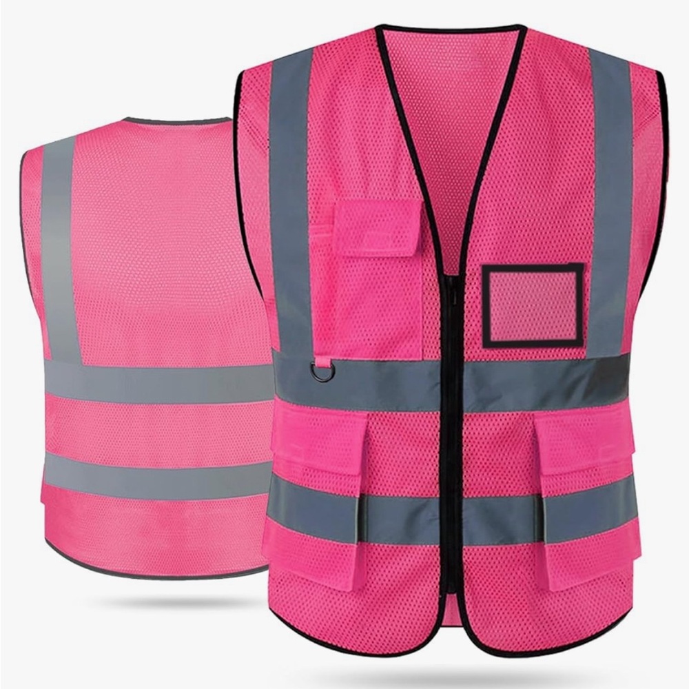 2/$10 Pink reflective Safety vest with pockets and zipper